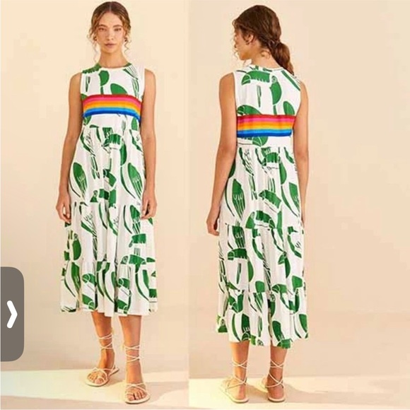 off-white rainbow toucans organic cotton maxi dress Farm Rio - Tropical Porcelain Cotton Dress - Women - White
